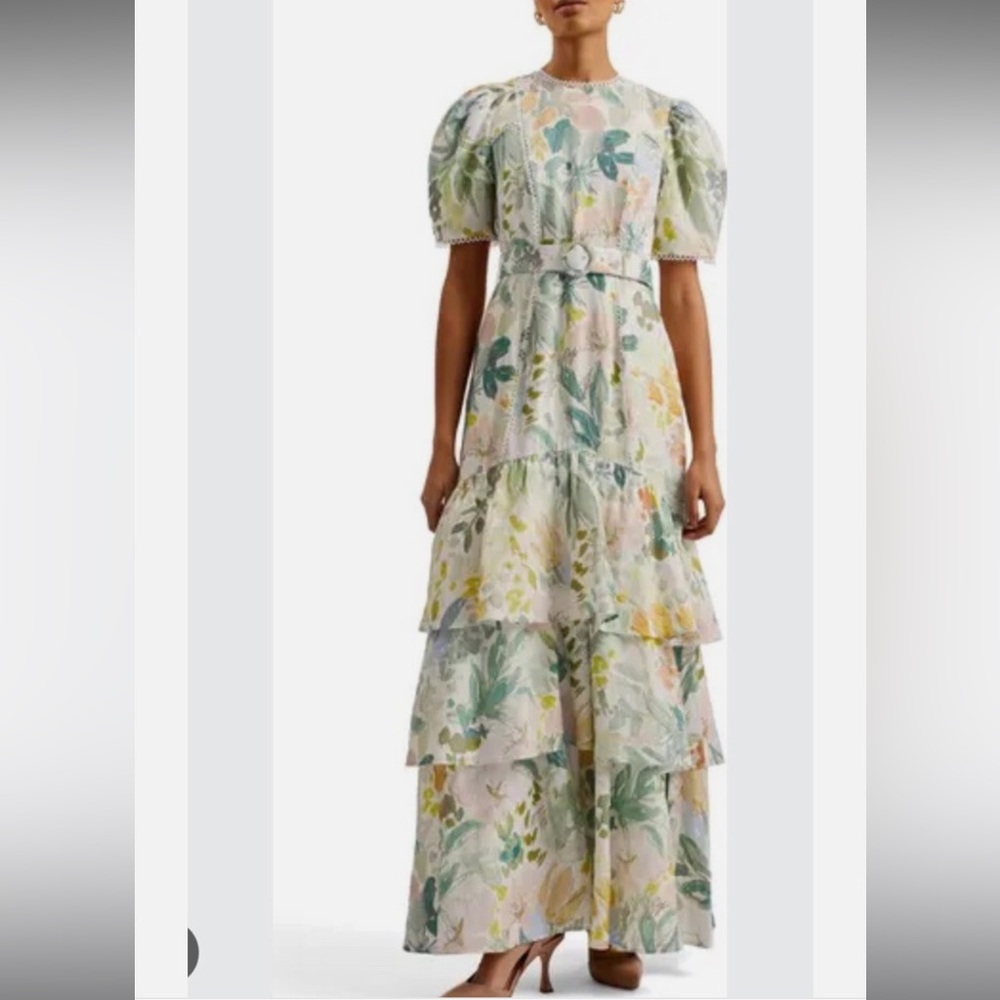 Ted Baker Devero floral tiered maxi dress linen blend gorgeous fabric